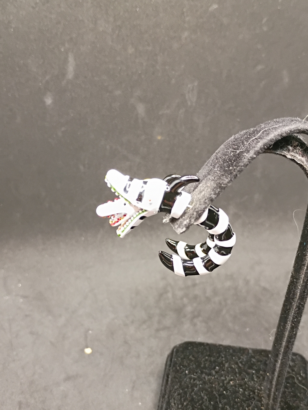 Black and White Striped Beetlejuice Sand Worm Earrings